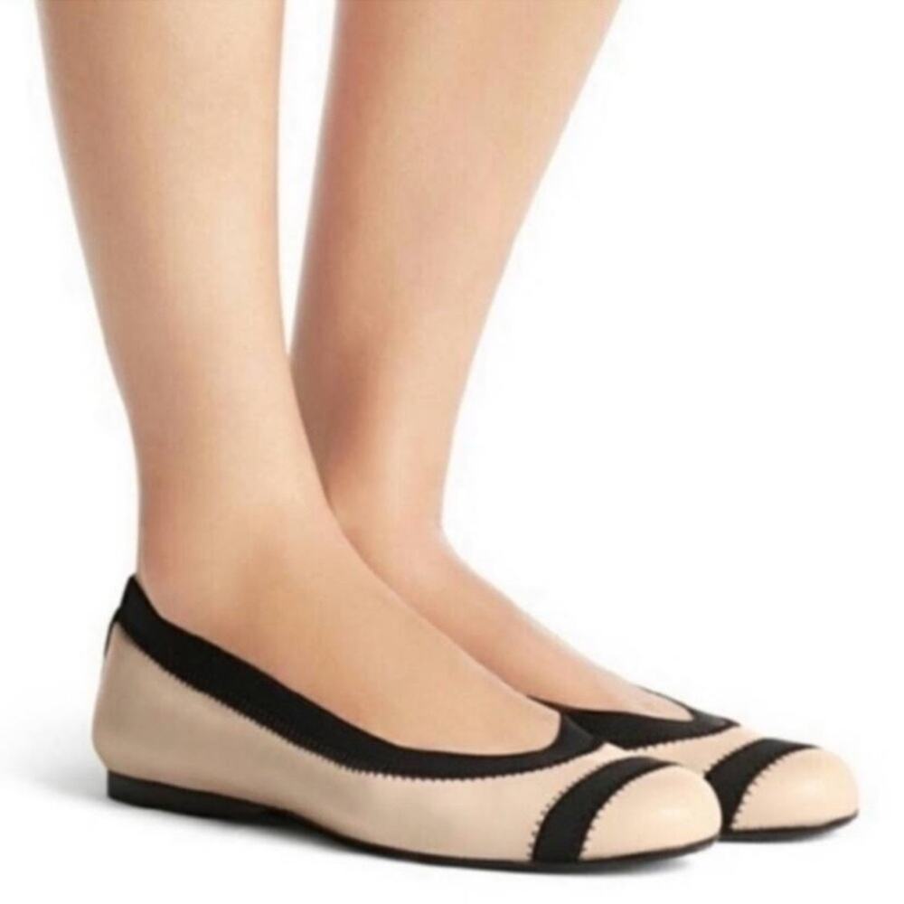 Stuart Weitzman Beige and Black Ballet Flats
